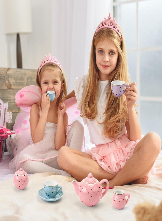 CHENP.HMC Tea Set Girls Porcelain Tea Set for Little Girls Tea Set for Little Girls Polka Dot Design and Colorful Color with for Boy and Gril Birthday Party Or Gift Life - Image 4